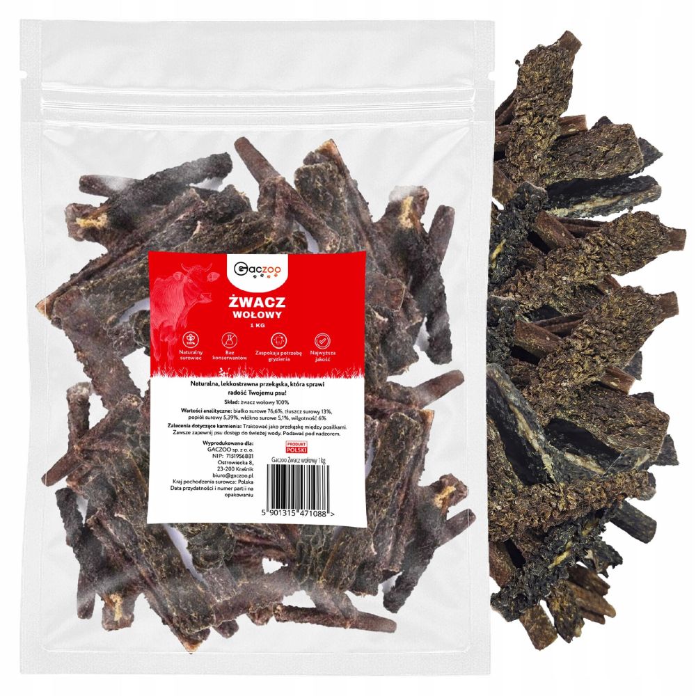 Przysmak dla psa Żwacz Wołowy 1 kg GACZOO naturalny gryzak smakołyk